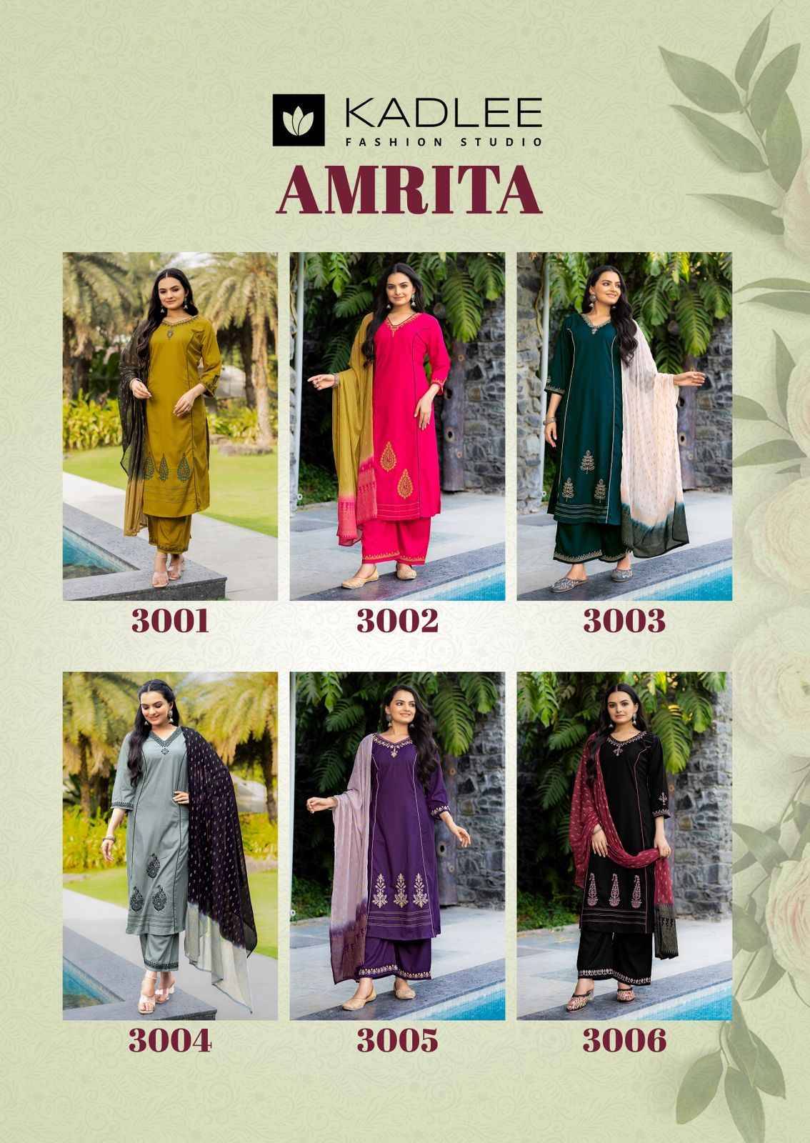Amrita By Kadlee 3001 To 3006 Series Stylish Fancy Colorful party wear dresses At Wholesale Price